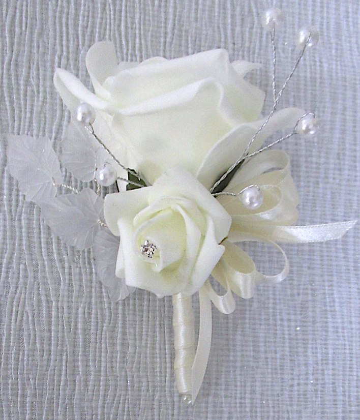 Rose & Pearl & Diamante Corsage with Beautiful Acrylic Lea